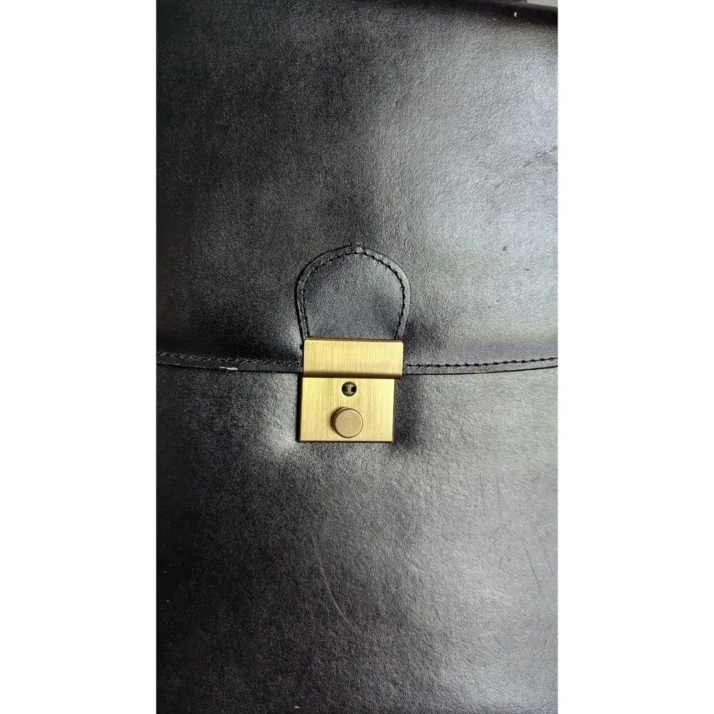 Amiet Swiss Leather Briefcase Portfolio Attache Bag Black Vtg Business